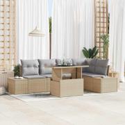 vidaXL Trädgårdsoffset med lagring 6 pcs Beige Poly rattan