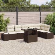 vidaXL Trädgårdsoffset med lagring 7 pcs Brun Poly rattan