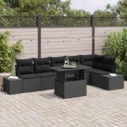 vidaXL Trädgårdsoffset med lagring 7 pcs Svart Poly rattan