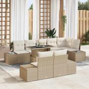 vidaXL Trädgårdsoffset med lagring 9 pcs Beige Poly rattan