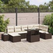 vidaXL Trädgårdsoffset med lagring 8 pcs Brun Poly rattan