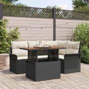 vidaXL Trädgårdsoffset med lagring 5 pcs Svart Poly rattan