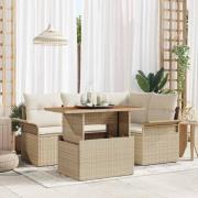 vidaXL Trädgårdsoffset med lagring 5 pcs Beige Poly rattan