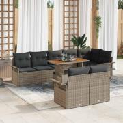 vidaXL Trädgårdsoffset med lagring 9 pcs Grå Poly rattan