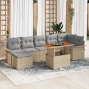 vidaXL Trädgårdsoffset med lagring 8 pcs Beige Poly rattan