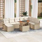 vidaXL Trädgårdsoffset med lagring 9 pcs Beige Poly rattan