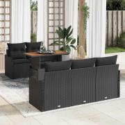 vidaXL Trädgårdsoffset med lagring 6 pcs Svart Poly rattan