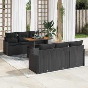 vidaXL Trädgårdsoffset med lagring 7 pcs Svart Poly rattan