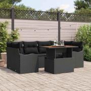 vidaXL Trädgårdsoffset med lagring 7 pcs Svart Poly rattan