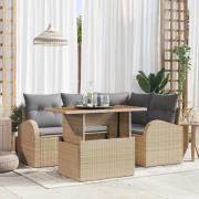 vidaXL Trädgårdsoffset med lagring 5 pcs Beige Poly rattan