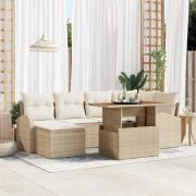 vidaXL Trädgårdsoffset med lagring 7 pcs Beige Poly rattan