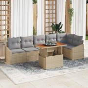 vidaXL Trädgårdsoffset med lagring 7 pcs Beige Poly rattan