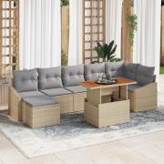 vidaXL Trädgårdsoffset med lagring 8 pcs Beige Poly rattan