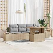 vidaXL Trädgårdsoffset med lagring 5 pcs Beige Poly rattan