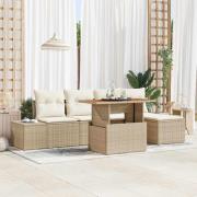 vidaXL Trädgårdsoffset med lagring 6 pcs Beige Poly rattan