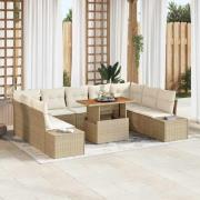 vidaXL Trädgårdsoffset med lagring 10 pcs Beige Poly rattan