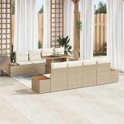 vidaXL Trädgårdsoffset med lagring 9 pcs Beige Poly rattan