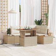 vidaXL Trädgårdsoffset med lagring 5 pcs Beige Poly rattan