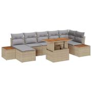 vidaXL Trädgårdsoffset med lagring 8 pcs Beige Poly rattan
