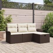 vidaXL Trädgårdsoffset 4 pcs Brun och gräddvit 196 x 117 x 85 cm