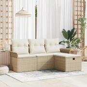 vidaXL Trädgårdsoffset med kudde 4 pcs beige och gräddvit Poly rattan