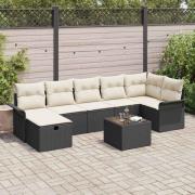 vidaXL Trädgårdsoffset 8 pcs Svart och gräddvit 297,5 x 132,5 x 85 cm