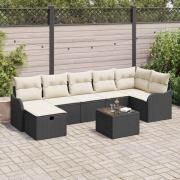 vidaXL Trädgårdsoffset 8 pcs Svart och gräddvit 287.5 x 122.5 x 85 cm