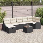 vidaXL Trädgårdsoffset 8 pcs Svart och gräddvit 289 x 124 x 85 cm