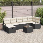 vidaXL Trädgårdsoffset 8 pcs Svart och gräddvit 287 x 122 x 85 cm