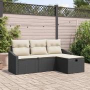 vidaXL Trädgårdsoffset med kudde 4 pcs Svart Poly rattan