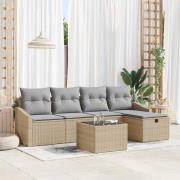 vidaXL Trädgårdsoffset med kudde 6 pcs Beige Poly rattan