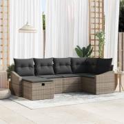 vidaXL Trädgårdsoffset 6 pcs Grå Poly Rattan, Pulverlackerat Stål