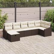 vidaXL Trädgårdsoffset med kudde 7 pcs Brun Poly rattan