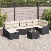vidaXL Trädgårdsoffset med kudde 8 pcs Svart Poly rattan