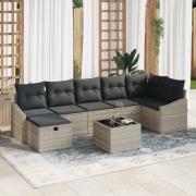vidaXL Trädgårdsoffset med kudde 8 pcs Ljusgrå Poly rattan