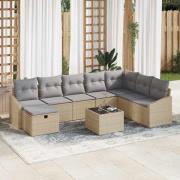 vidaXL Trädgårdsoffset med kudde 9 pcs Beige Poly rattan