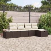 vidaXL Trädgårdsoffset med kudde 5 pcs Brun Poly rattan