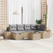 vidaXL Trädgårdsoffset med kudde 7 pcs Beige Poly rattan