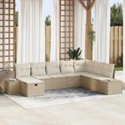 vidaXL Trädgårdsoffset med kudde 8 pcs Beige Poly rattan