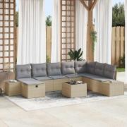 vidaXL Trädgårdsoffset med kudde 9 pcs Beige Poly rattan