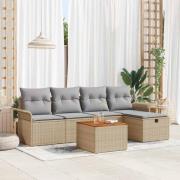 vidaXL Trädgårdsoffset med lagring 6 pcs Beige Poly rattan