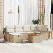 vidaXL Trädgårdsoffset med kudde med lagring 7 pcs Beige Poly rattan