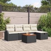 vidaXL Trädgårdsoffset med kudde med lagring 6 pcs Svart Poly rattan