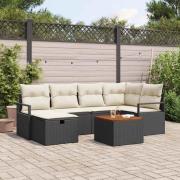 vidaXL Trädgårdsoffset med kudde med lagring 7 pcs Svart Poly rattan