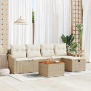vidaXL Trädgårdsoffset med kudde med lagring 6 pcs Beige Poly rattan