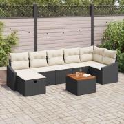 vidaXL Trädgårdsoffset med kudde med lagring 8 pcs Svart Poly rattan