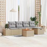 vidaXL Trädgårdsoffset med kudde med lagring 6 pcs Beige Poly rattan