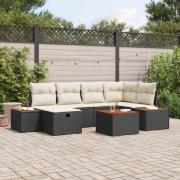 vidaXL Trädgårdsoffset med kudde 7 pcs Svart Poly rattan