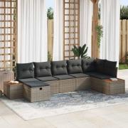 vidaXL Trädgårdsoffset med kudde 7 pcs Grå Poly rattan