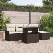 vidaXL Trädgårdsoffset med kudde med lagring 6 pcs Brun Poly rattan